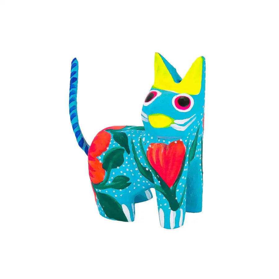 Hand Painted Sitting Cat Wooden Figurine - 19