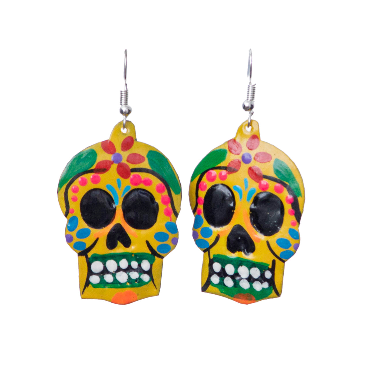 Hand-Painted Sugar Skull Calavera Earrings