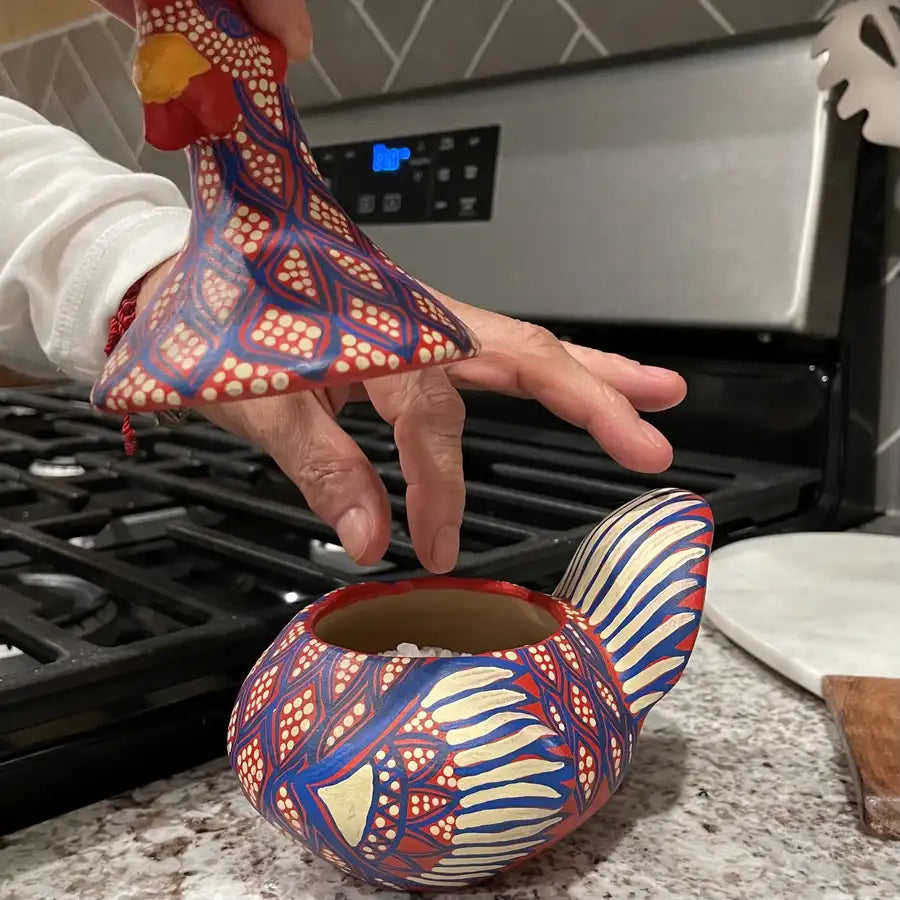 Hand Painted Clay Chicken Bowl with Lid - 1