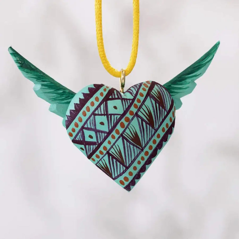 Mexican Heart with Wings Hand Painted Necklace - 1