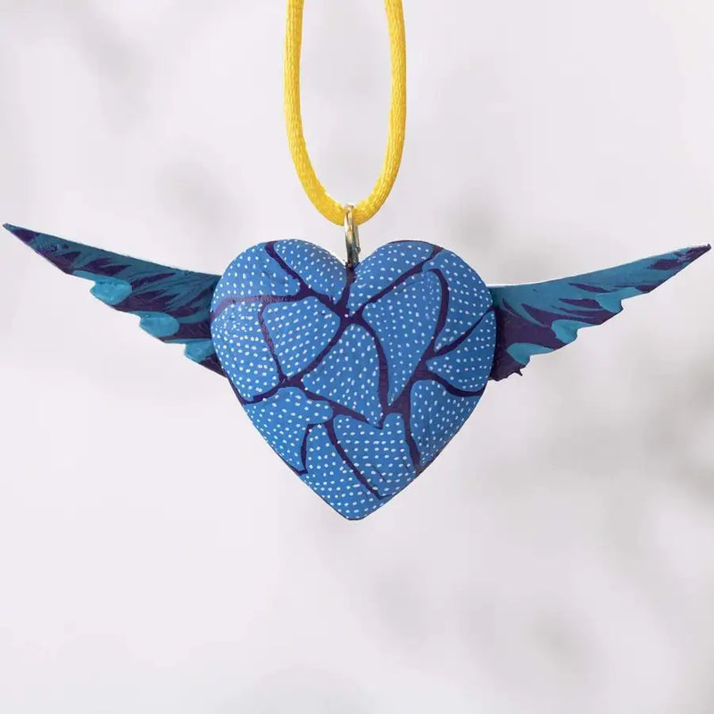 Mexican Heart with Wings Hand Painted Necklace - 10