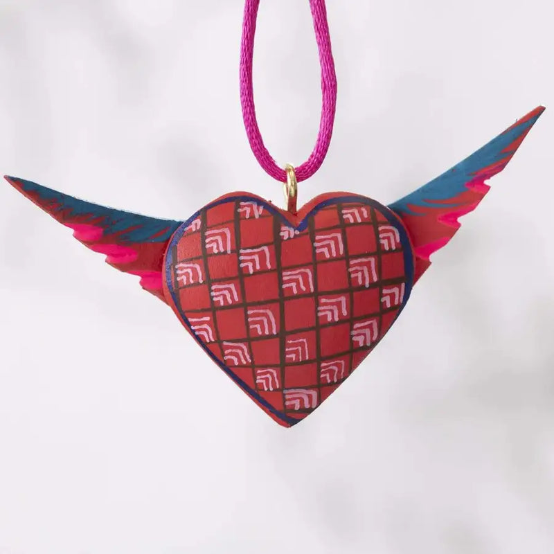 Mexican Heart with Wings Hand Painted Necklace - 11