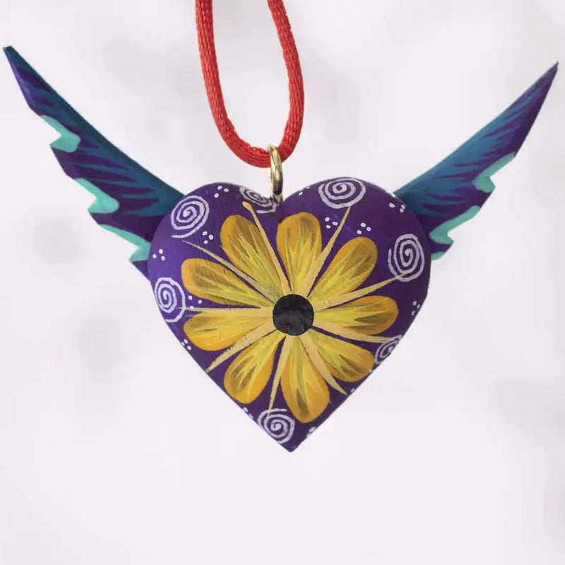 Mexican Heart with Wings Hand Painted Necklace - 16