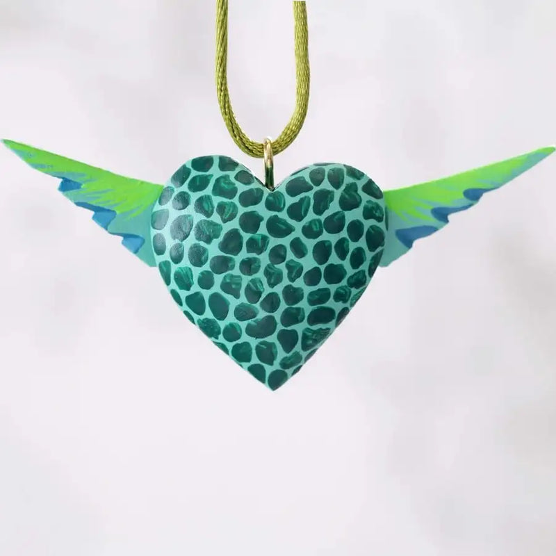 Mexican Heart with Wings Hand Painted Necklace - 18