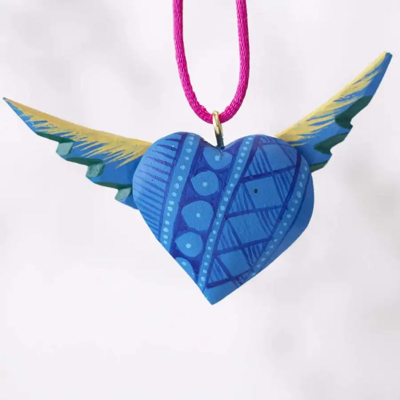 Mexican Heart with Wings Hand Painted Necklace - 19