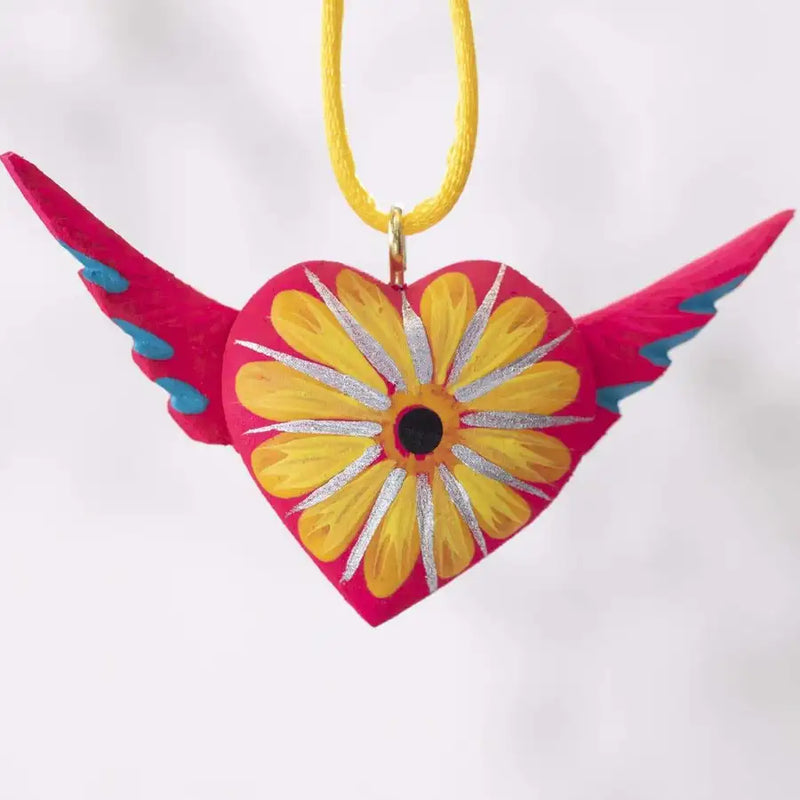 Mexican Heart with Wings Hand Painted Necklace - 20