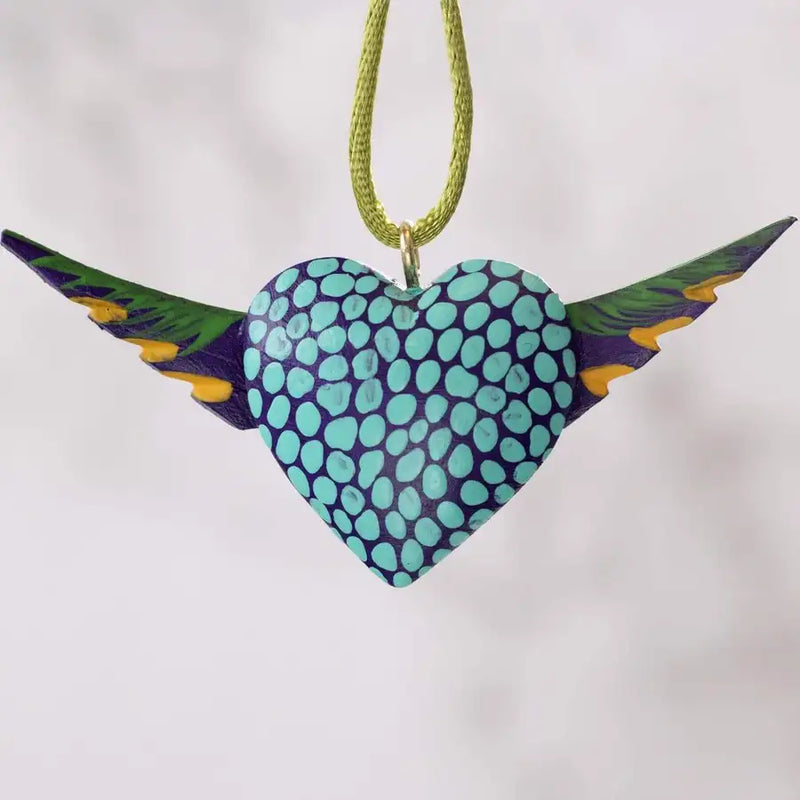 Mexican Heart with Wings Hand Painted Necklace - 24