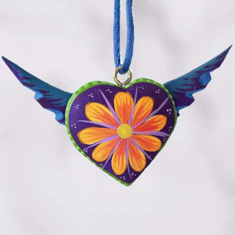 Mexican Heart with Wings Hand Painted Necklace - 26