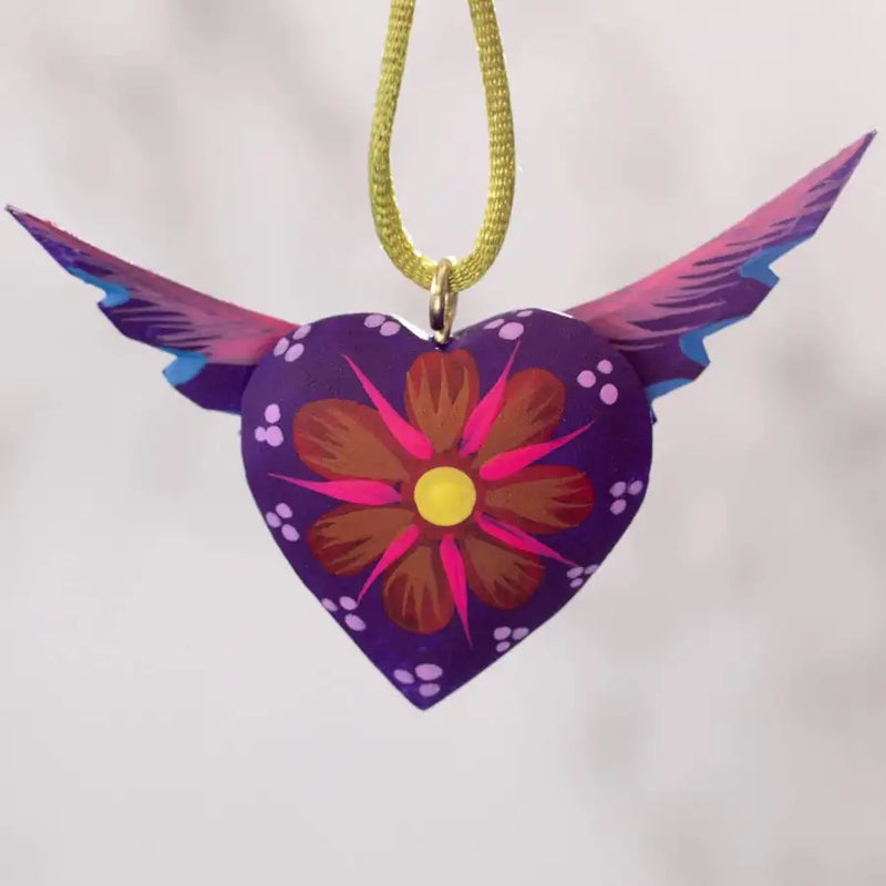 Mexican Heart with Wings Hand Painted Necklace - 28
