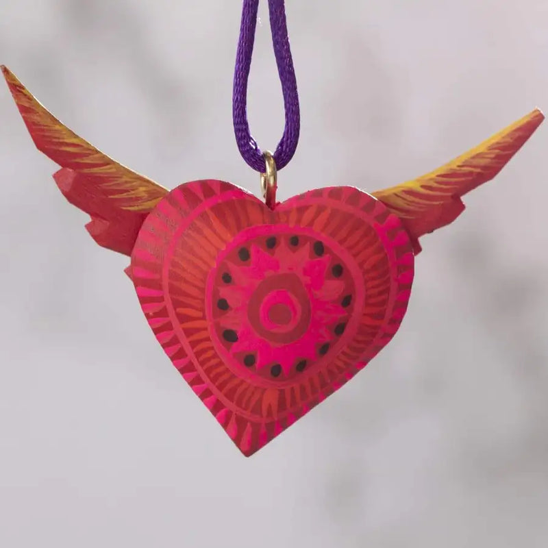 Mexican Heart with Wings Hand Painted Necklace - 29
