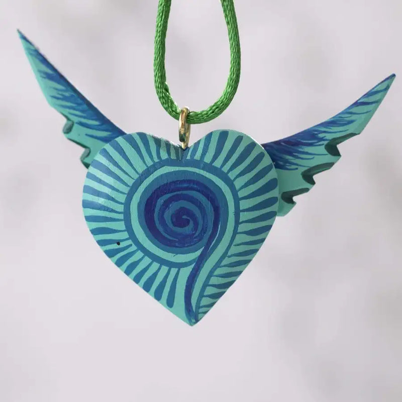 Mexican Heart with Wings Hand Painted Necklace - 3