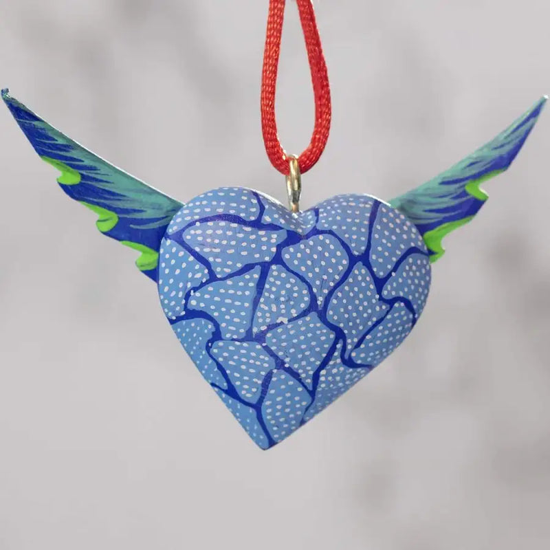 Mexican Heart with Wings Hand Painted Necklace - 30