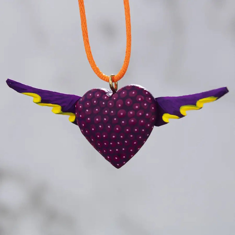 Mexican Heart with Wings Hand Painted Necklace - 41