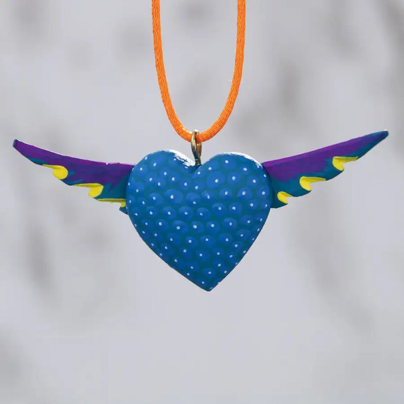 Mexican Heart with Wings Hand Painted Necklace - 43