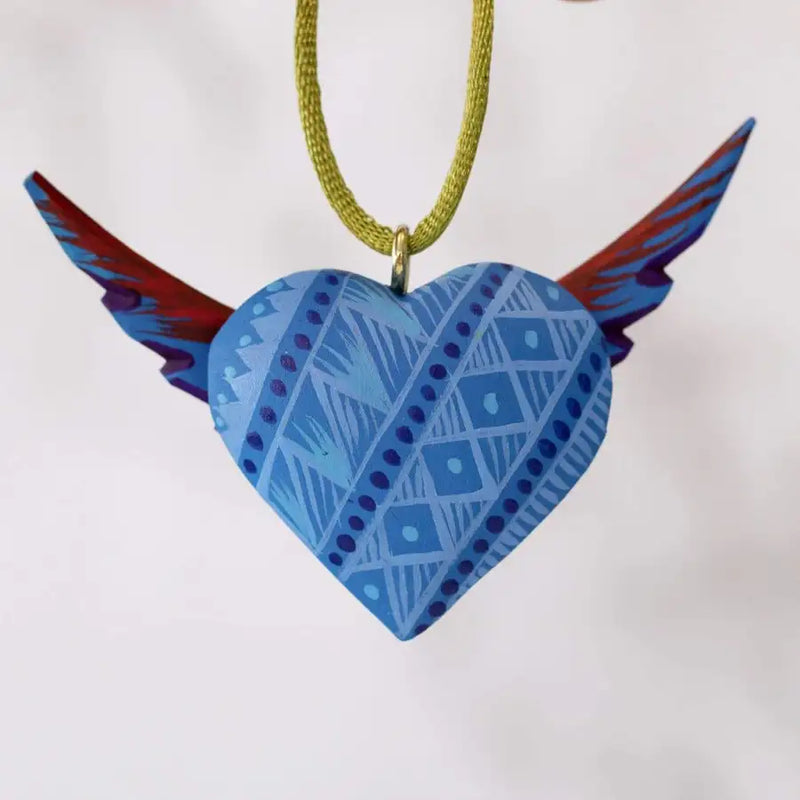 Mexican Heart with Wings Hand Painted Necklace - 5
