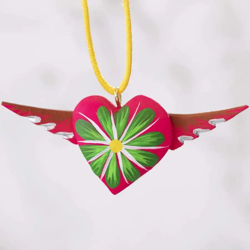 Mexican Heart with Wings Hand Painted Necklace - 6