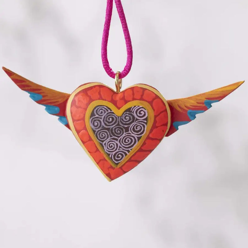 Mexican Heart with Wings Hand Painted Necklace - 7