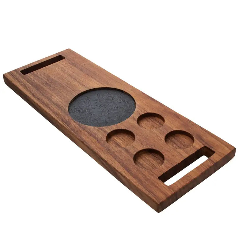 Shot Glass Set with Leather in Parota Serving Tray - 11