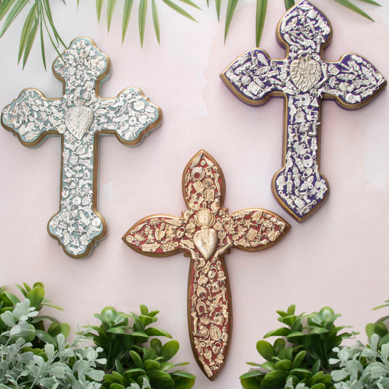 Wooden Wall Cross with Milagritos, Large