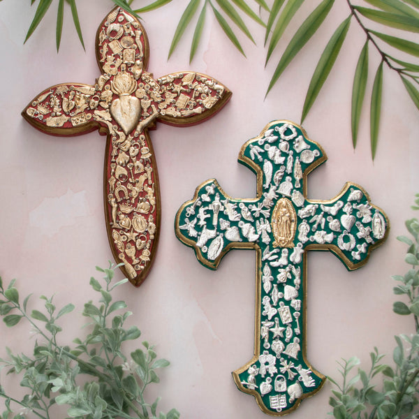 Wooden Wall Cross with Milagritos, Large
