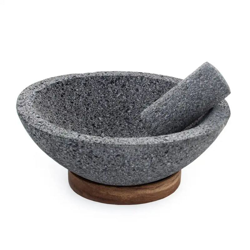 Volcanic Stone Molcajete with Wooden Base - 2
