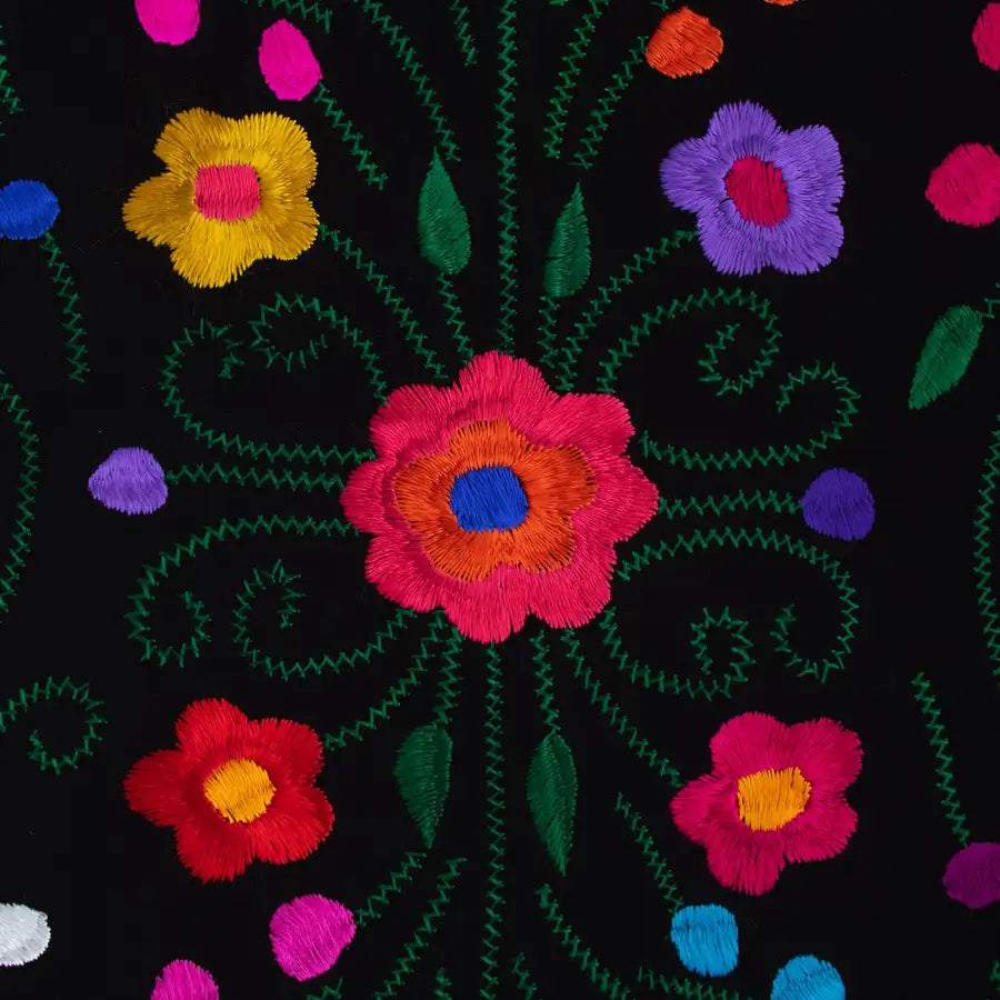 Floral Embroidery Black Rebozos - 6