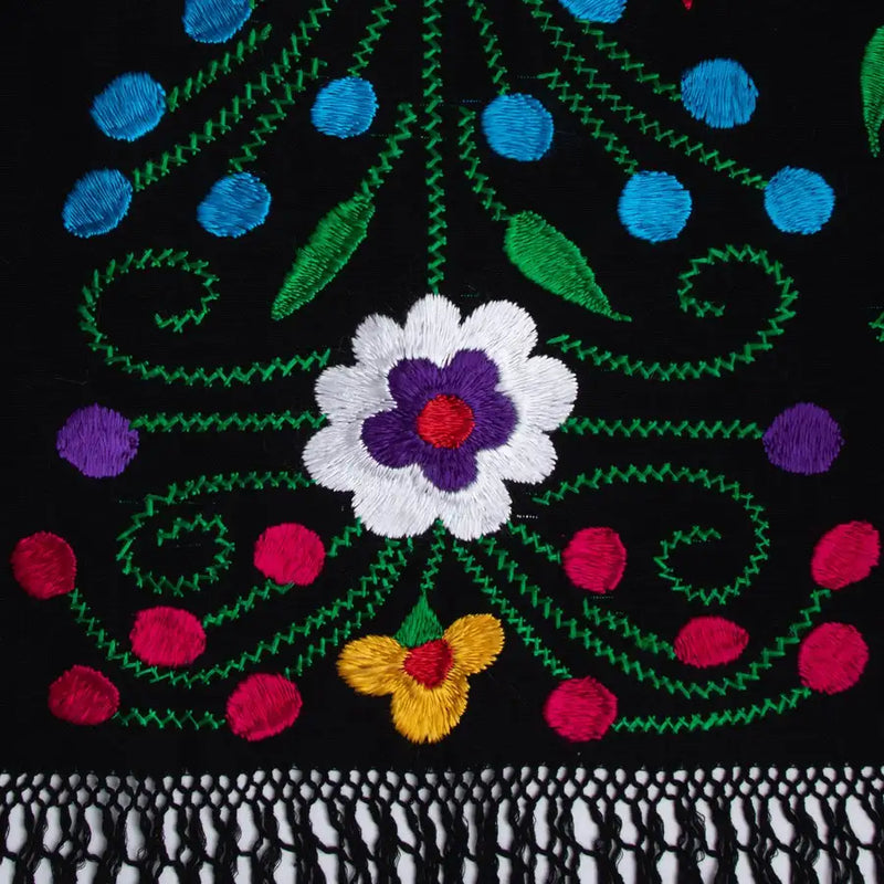 Floral Embroidery Black Rebozos - 5