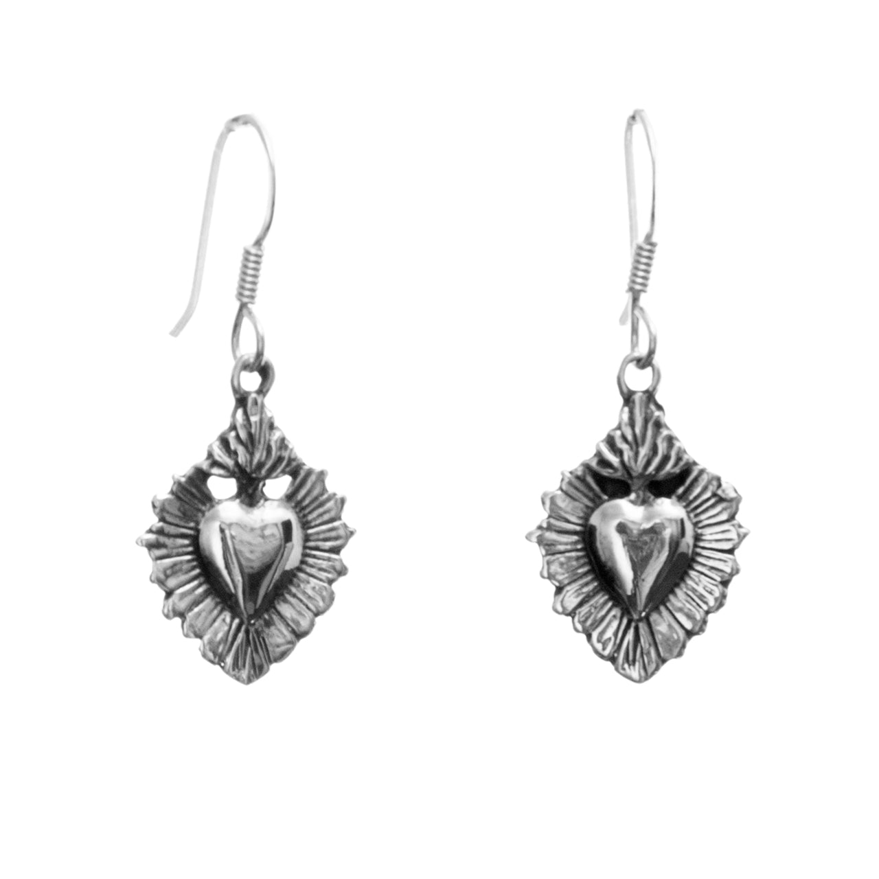 Sterling Silver Sacred Heart Earrings