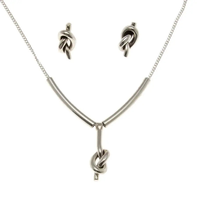 Sterling Silver Knot Earrings and Pendant Necklace Set - 2
