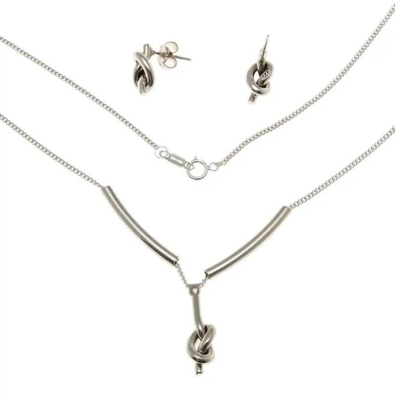Sterling Silver Knot Earrings and Pendant Necklace Set - 1