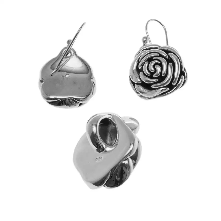Sterling Silver La Rosa Earrings and Pendant Set - 1