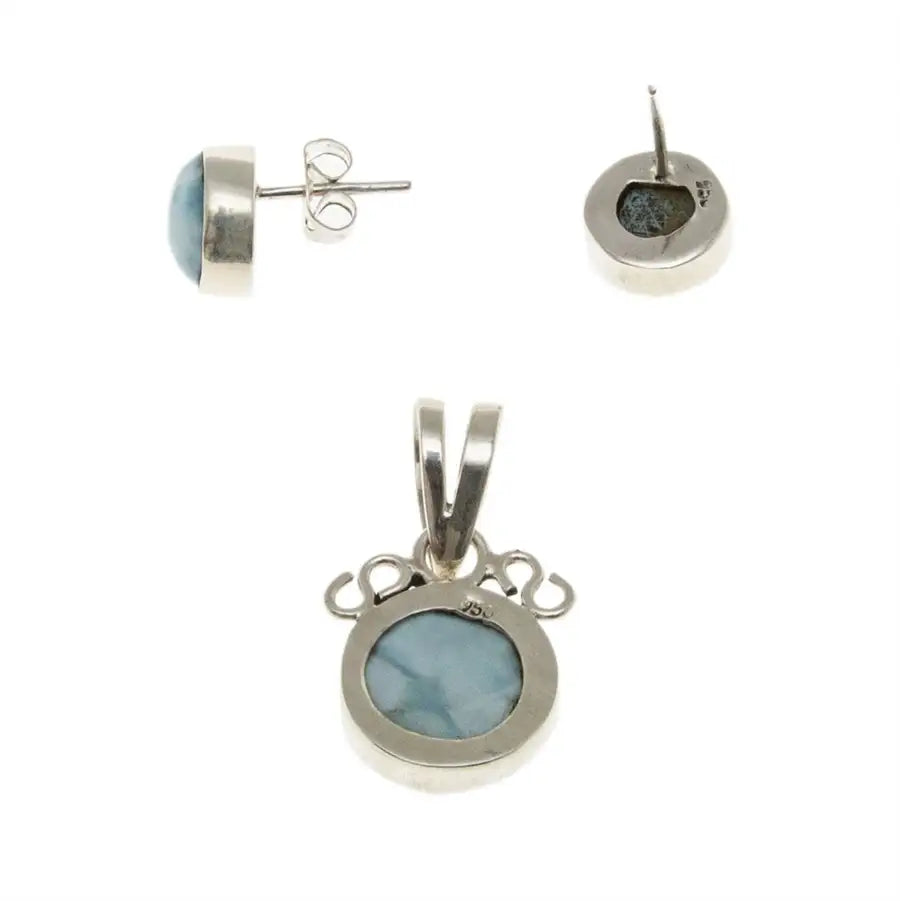 Sterling Silver Royal Larimar Earrings and Pendant Set - 1