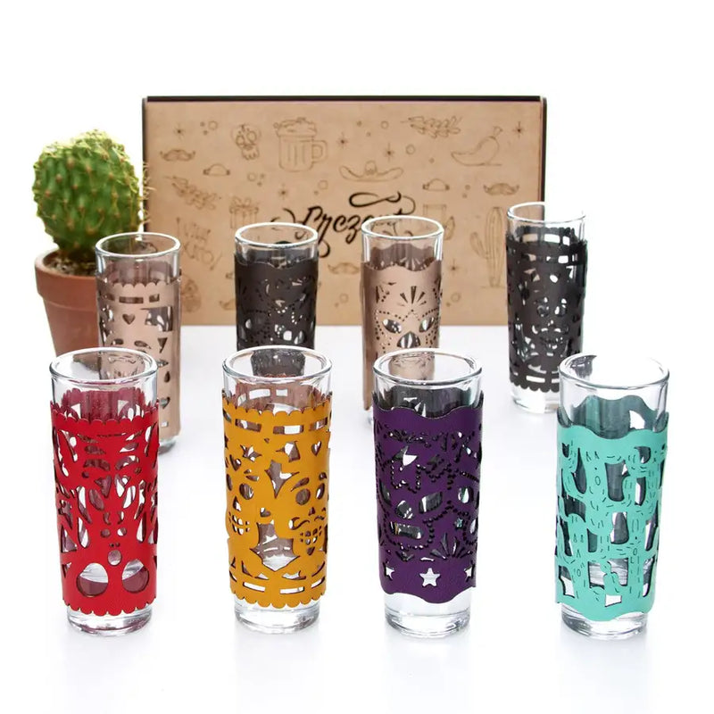 Colorful Faux Leather Cover Tequila Shot Glass