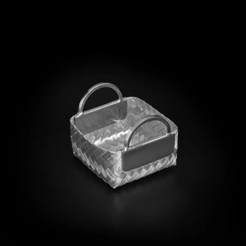 Woven Aluminum Square Basket with Handles - 4